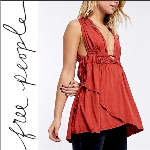 Free People Tops - Free People Aries Plunging Neck Tank Top in Coral